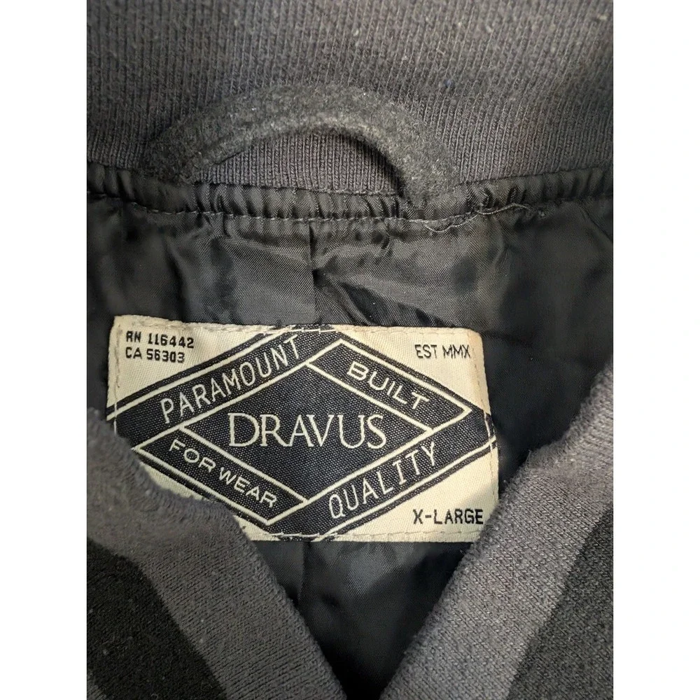 Dravus Varsity Letterman Jacket‎ Mens XL Black Gray Snap Button Up Wool Nylon